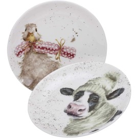 Royal Worcester Wrendale Designs- 6.5 Inch Coupe Plates (Set of 2)- Duck and Cow Design