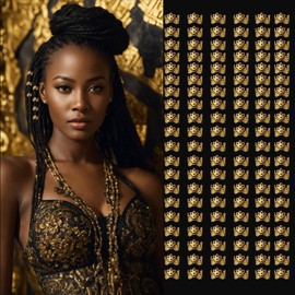 Flosius 120PCS Hair Jewelry for Braids Accessories, Hair Beads for Braids, Gold Hair Accessories, Metal Gold Braids Rings Cuffs Clips for Dreadlock Accessories Hair Decorations