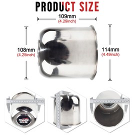 RTrhinotuning 4 PCS 4.25in Stainless Steel Trailer Wheel Center Caps for Truck SUV RV Rim Center Caps 4.29" Tall Chrome Push Through Hub Cover