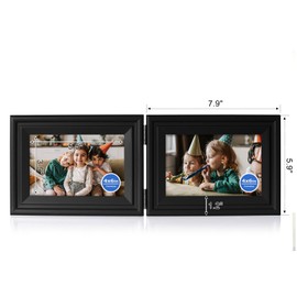 Tamolus 4x6 Double Horizontal Hinged Picture Frame Folding Photo Frame in Black Pine Wood with Real Glass for Tabletop X2-HEI-2H46