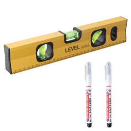 30 cm spirit level, spirit level, strong magnetic on the bottom, spirit level with 3 vials at 45°, 90° and 180°, contains 2 black markers with long tip