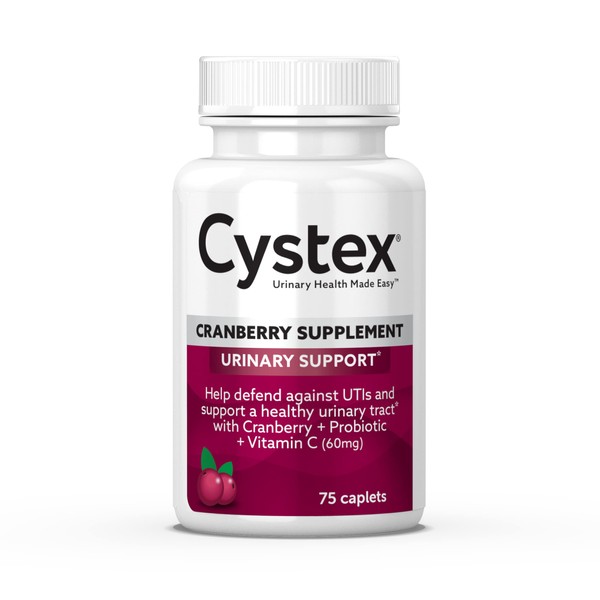Cystex Cranberry Urinary Tract Health Supplement with Probiotics and Vitamin C, Cranberry Pills for Women, Sugar Free, 75 Caplets
