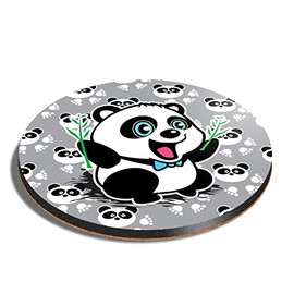 1 x Round Coaster - Happy Panda Cartoon Bamboo Cork Backed MDF Glossy Tea Coffee Accessory #14296
