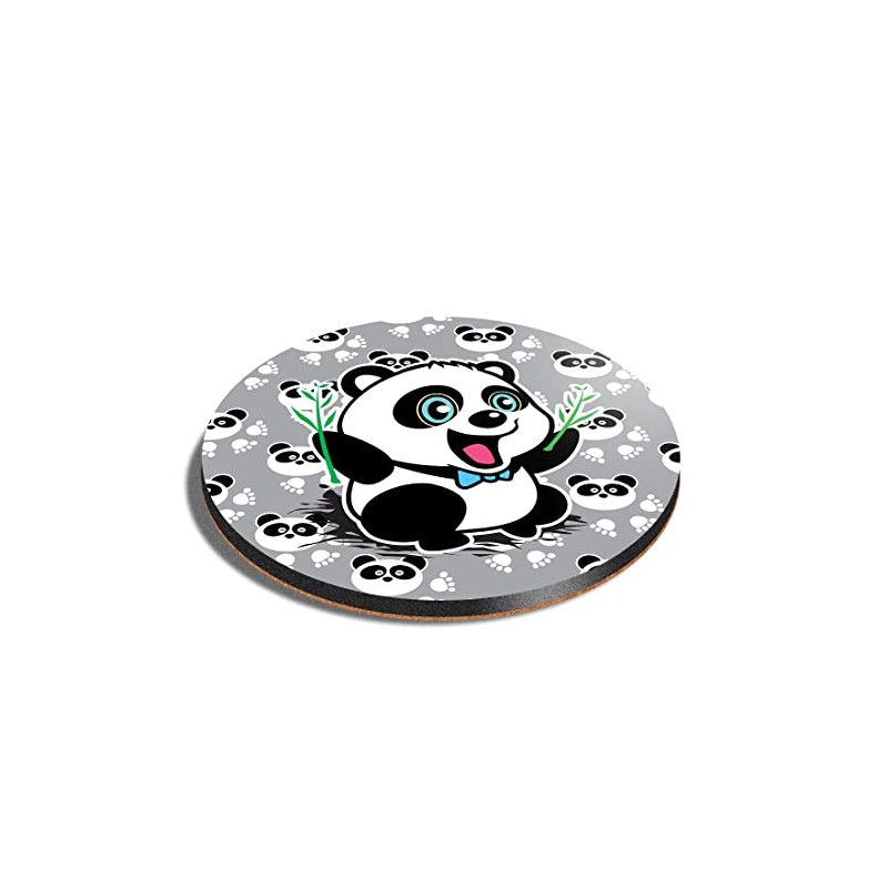 1 x Round Coaster - Happy Panda Cartoon Bamboo Cork