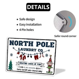 North Pole Laundry Co Creating Loads of Fun Metal Tin Sign Retro Christmas Home Wall Decor for Laundry Room Vintage Bathroom Signs 8x12 Inch
