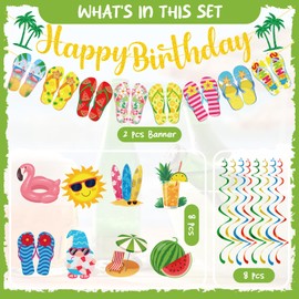 VorkiVecKi Summer Birthday Party Decorations - Beach Party Pool Decor 10PCS Hanging Swirl Banner Flip Flop Slippers Swirls Summer Birthday Hawaiian Supplies for Holiday Celebration Outdoor