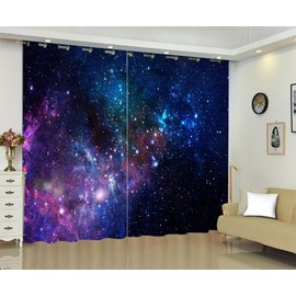 kxry Blue Purple 3D Galaxy Blackout Curtains for Bedroom Living Room Starry Sky Universe Darkening Grommet Curtain 84 Inches Long Window Drapes Treatment Room Decor,2 Panels Set, 42''W x 84''L