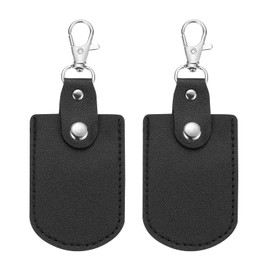 PATIKIL Leather Key Fob, 2 Pcs Leather Key Fobs with Key Rings DIY Keychain Holder for Home Office Car Keys ID Key Cards Air Tags, Black