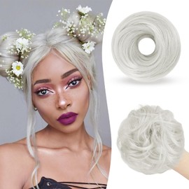 Sofeiyan 2 Piezas De Moño Desordenado, Extensión De Moño Ondulado Y Rizado, Minimoño Desordenado, Coleteros, Accesorio De Peluca Sintética Tipo Donut, Moño Espacial Rec Gris Bollo Pequeño Elástico