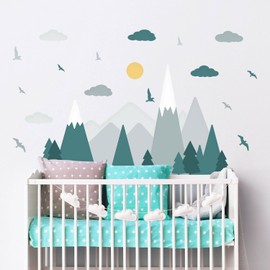 WALPLUS Colourful Mountain Landscape Wall Stickers for Kids Rooms - Nursery Decor, Playroom Art, Bedroom Decals, Removable & Easy to Apply