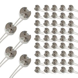 Pack of 50,G5.3 / GU5.3 / MR16 / G4 / MR11 Round Ceramic LED Halogen Lamp Light Bulb Socket Holder Base Wire Connector Adapter MR16 (50 Pack)