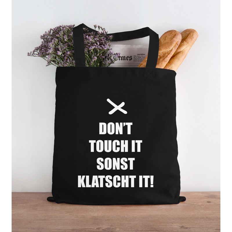 Moonworks® Jute Bag Don't Touch it sonst klatscht it Saying