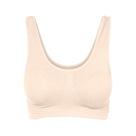 Love My Fashions® Women's Sports Bra Nonpadded 3-Pack Everyday Wear Seamless Super Comfort Sleep Bras Yoga Stretch Crop Top Vest Beige