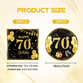 DURYGEN 40 PCS 70th Birthday Party Decoration Black Gold Back in 1954 Vintage Birthday Party Decor 70 Birthday Party Plates Napkins for Men Women Birthday Anniversary