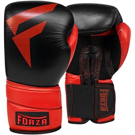 Forza Sports Pro Leather Boxing Gloves - 12 oz. - Black/Red