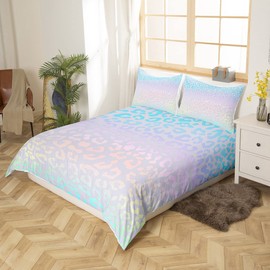 Homemissing Leopard Print Duvet Cover Set Cheetah Print Bedding Set for Kids Boys Girls Safari Wild Animal Decor Comforter Cover Set Microfiber Ombre Bedspread Cover Pink Blue Bedclothes Single