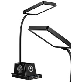 Desk Lamp with Wireless Charger, COZOO LED Desk Lamps for Home Office, Eye-Caring LED Light with Pen Holder for College Dorm Room, Gooseneck Table Lamp for Bedside Office Bedroom Study,Dorm Essentials