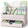 KINGFOM Leather Makeup Organizer with Drawer, Cosmetic Storage for Dresser