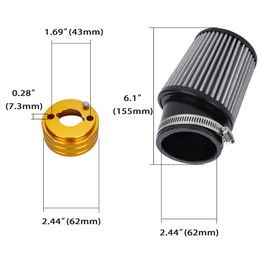 WEIYINGSI High Performance Upgraded 62mm Air Filter Adapter Intake and Spark Plug Kit for Predator 212cc 6.5Hp Baja MB165 & MB200 BK200 BT200X RT200 Mini Bike Go Kart Silver