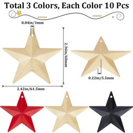 GORGECRAFT 30PCS 3 Colors 2.4 Inch Metal Star Decor Barn Star with Hole Iron Vintage Texas Stars Arts Hanging Decors for Crafts Western Country House Farmhouse Christmas 4th of July Indoor Outdoor
