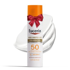 Eucerin Sun Age Defense SPF 50 Face Sunscreen Lotion with Hyaluronic Acid, Hypoallergenic, Non-Comedogenic Sunscreen SPF 50 Free of Fragrance, Oxybenzone and Octinoxate, 2.5 Fl Oz Bottle