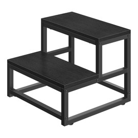 Wood and Metal 2 Step Stool for Adults & Kids – Heavy Duty Rustic Step Stools, 500 Lbs Capacity Non-Slip Stepping Stool for High Beds, Kitchen, Bathroom, Closet, Durable Foot Stool for Home Use,Black