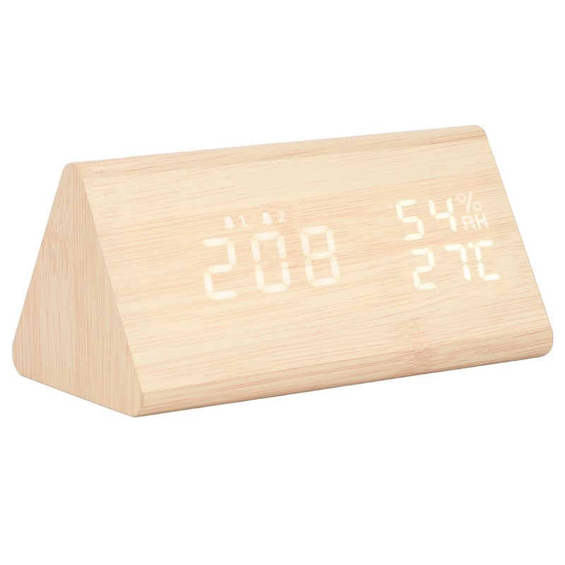 LED Digital Alarm Clock Multipurpose Wooden Clock with Voice Control