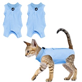 2PCS Cat Professional Recovery Suit, Anti-licking Cat Vest, E-Collar Alternative for Cats, Recovery Suit Post Surgery for Abdominal Wounds or Skin Diseases