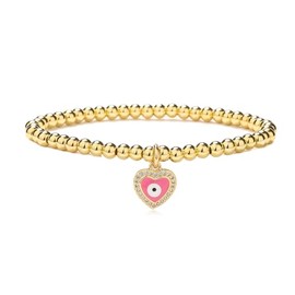 cmoonry Gold Bead Bracelet For Women 14K Gold Plated Heart Evil Eye Bracelets For Women AAA CZ Inlay Party Jewelry Birthday Gift (Style 4)