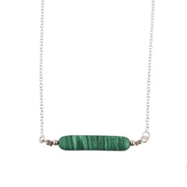 Natural Green Malachite Crystals Bar Necklace, rectangle Cabochon Gemstone, Energy Healing Crystals, Birthday, Gift for Her, Gemstone Jewelry 18 inch AAA+ Quality (malachite A)