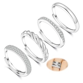 Senteria Silver Rings for Women Adjustable Sterling Silver Ring Set with Cubic Zirconia Thumb Rings Stacking Ring Set for Women Jewellery Gifts 4Pcs