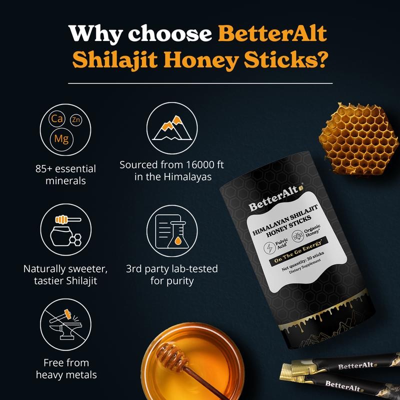 BetterAlt Shilajit Honey Sticks Variety Pack | Caramel, Cinnamon &