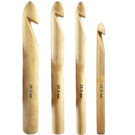 Mdoker Huge Crochet Hook Set Size 12mm(O)/15mm(P/Q)/20mm(S)/25mm(U) Large Wooden Crochet Hooks Needles for Giant Chunky Yarn Carpet Scarf Bulky Wool Roving Weaving