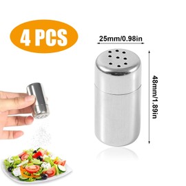 Esshogo Set of 4 Mini Salt Shakers, Salt and Pepper Shakers, Small Mini Salt and Pepper Shakers, Stainless Steel Salt Shakers, Salt Shaker and Pepper Shaker Set for Various Spices for Travel, Camping