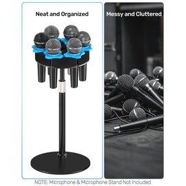 Etour [ 2025 Upgrade ] Multi Microphone Holder for Mic Stand Circular Mic Storage Organizer for Handheld Dynamic Wired and Wireless Mics Rubber Padding Mount to 5/8"-27 or 3/8"-16 Threaded - Sponge