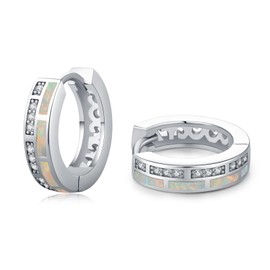 ZIPPICE Opal Hoop Earrings Silver 925 White Opal Small Earrings Jewellery Gifts for Women Wife Girls Mum Mother's Day Gifts for Mum, Sterling Silver, No Gemstone