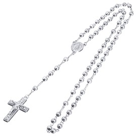 metaltree98 Rosary Gold Silver Black Rose Gold Tone Guadalupe Jesus Cross 28" Necklace HR 600 (Silver Tone)
