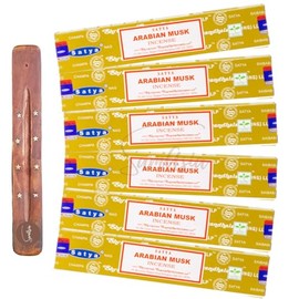 Satya Nag Champa Arabian Musk Incense Sticks | x6 pack | with SAMASIA incense sticks holder | Used for Aromatherapy, Spa, Yoga, Weddings, Meditation, Healing, Positivity and Relaxation