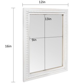 EMAISON Rustic Farmhouse Rectangle Wall Mirror with Wood Bead Frame - 12x16 Inches, Solid Wood Construction, Clear Glass, Perfect for Living Room, Bedroom, Entryway Decor, White