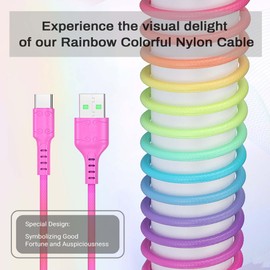 YAKUNN 5FT Colourful Iridescence Nylon USB Type C Fast Charging Cable, Data Transfer,Rainbow Gradual Braided USB A to C Cord, 6A Ultra-Durable Fast Charging Wire, Compatible with Android USB-C Devices