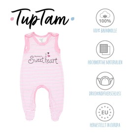 TupTam Baby Girls' Romper with Foot, Pack of 3, Stripes Giraffe Rabbit Pink White Grey, 56