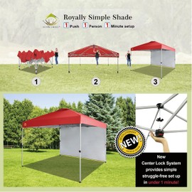 CROWN SHADES 10x10 Pop up Canopy Instant Commercial Canopy Including 1 Removable Sidewall, 4 Ropes, 8 Stakes, 4 Weight Bags, STO 'N Go Bag, Red