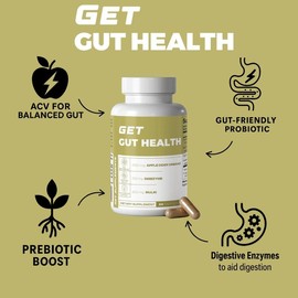 GET Gut Health – Digestive Support Supplement with 1000mg Apple Cider Vinegar & 200mg Inulin – 60 Capsules, Gluten-Free, Non-GMO, Made in USA