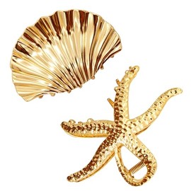 Starfish Hair Claw Clips Seashell Hair Clip Large Claw Clips Gold Hair Accessories for Women, Summer Styles & Everyday Hair Accessories (Pack of 2）