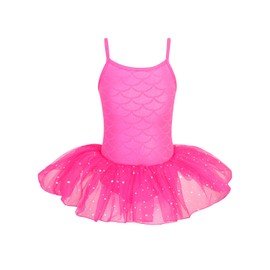 XiaoMoSha Girts Leotards for Gymnastics Rose Dance Leotard with Skirt for Girls 3-10T Sparkles Mermaid Ballerina costume (Rose,110 3-4Y)