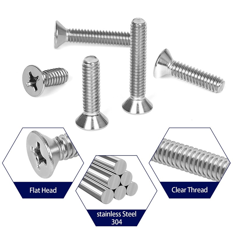 OUSCHR #8-32 x 3/4" Countersunk Flat Head Machine Screws, Full