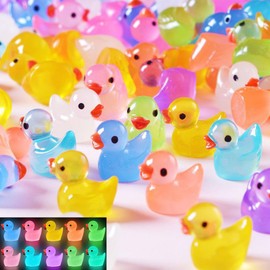 50 PCS Glow in The Dark Mini Ducks - Whimsical Luminous Ducklings for DIY Dollhouse/River Landscape/Vase Filler/Fairy Garden Decoration Multicoloured