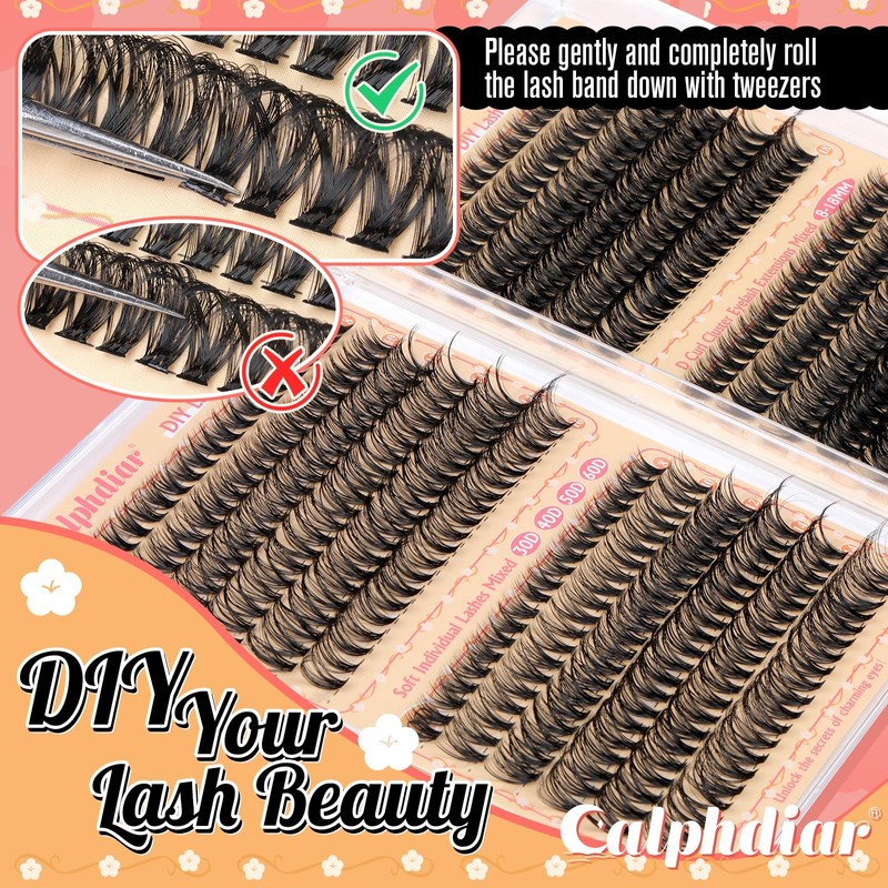 calphdiar Cluster Lashes 30D+40D+50D+60D Individual Eyelashes 480PCS Wispy Lashes Individual