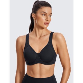 SYROKAN High Impact Sports Bras for Women Support Underwire Cross Back Large Bust Cool Comfort Molded Cup Solid Black 36E