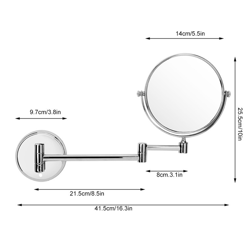 Bathroom Wall Mount Makeup Mirror Foldable Swiveling Dual side 3X